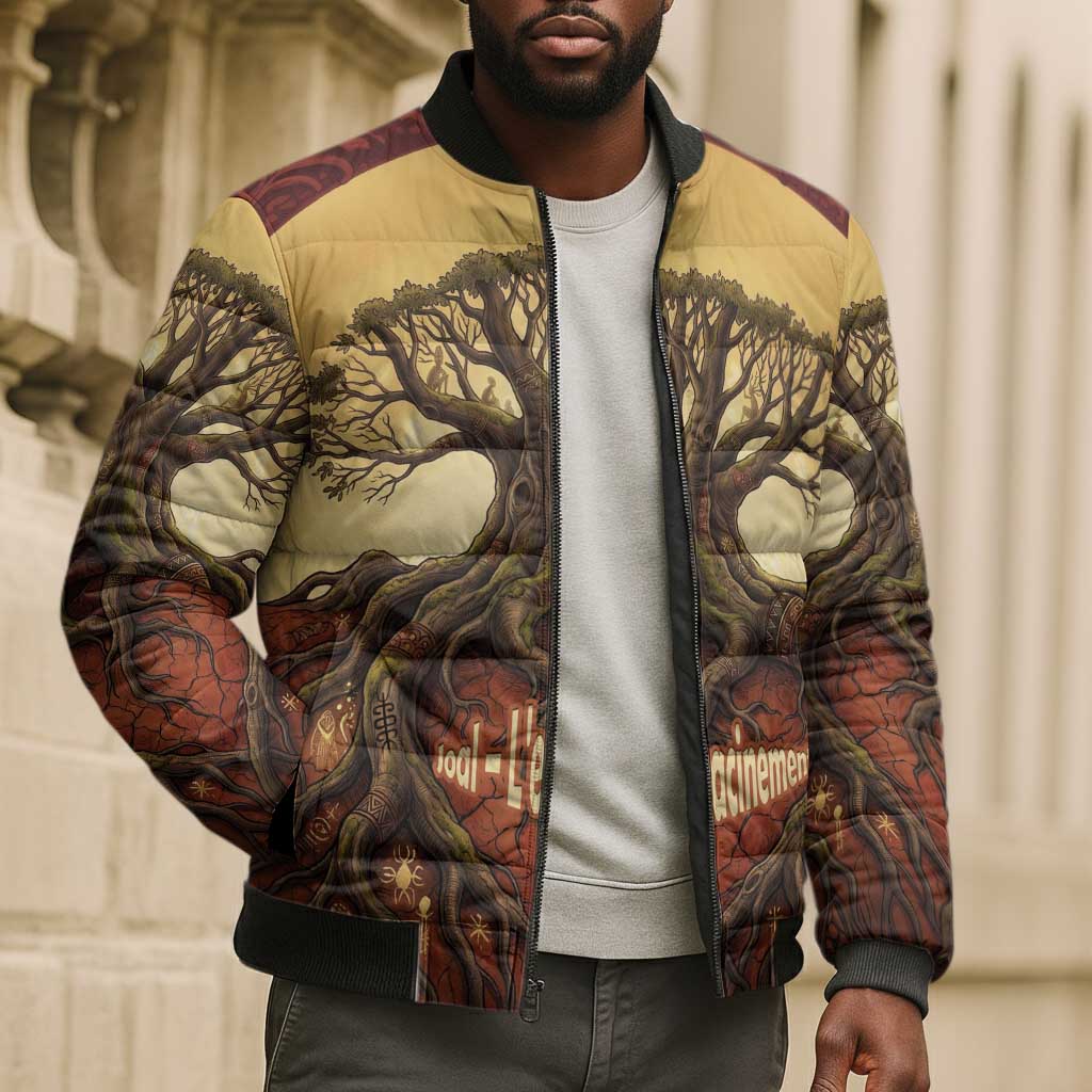 Léopold Sédar Senghor Bomber Puffer Jacket Sacred Baobab Tree Design African Roots and Symbols Theme Negritude Movement - Wonder Print Shop