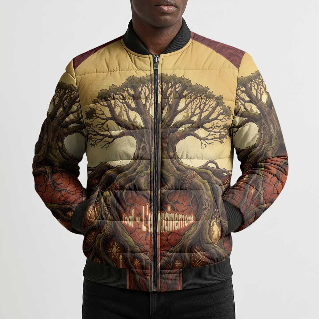 Léopold Sédar Senghor Bomber Puffer Jacket Sacred Baobab Tree Design African Roots and Symbols Theme Negritude Movement - Wonder Print Shop