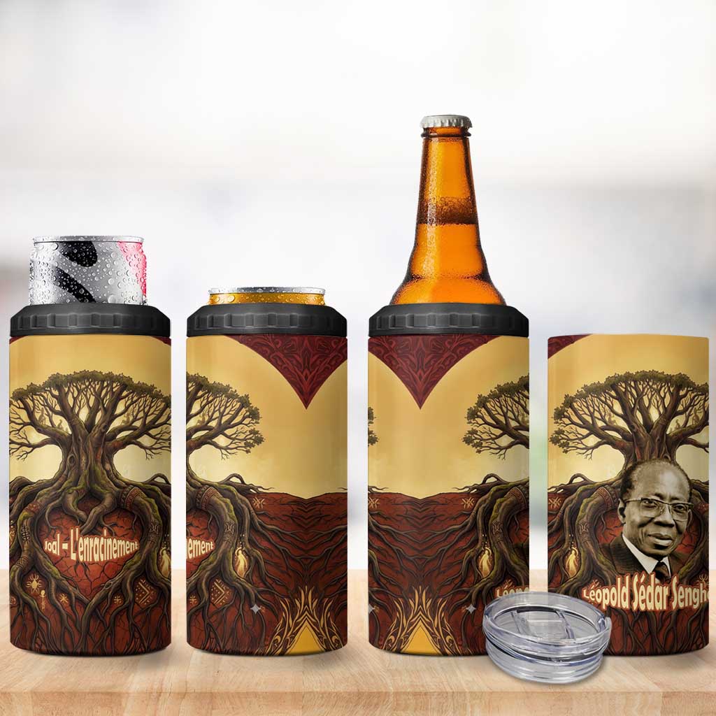 Léopold Sédar Senghor 4 in 1 Can Cooler Tumbler Sacred Baobab Tree Design African Roots and Symbols Theme Negritude Movement - Wonder Print Shop