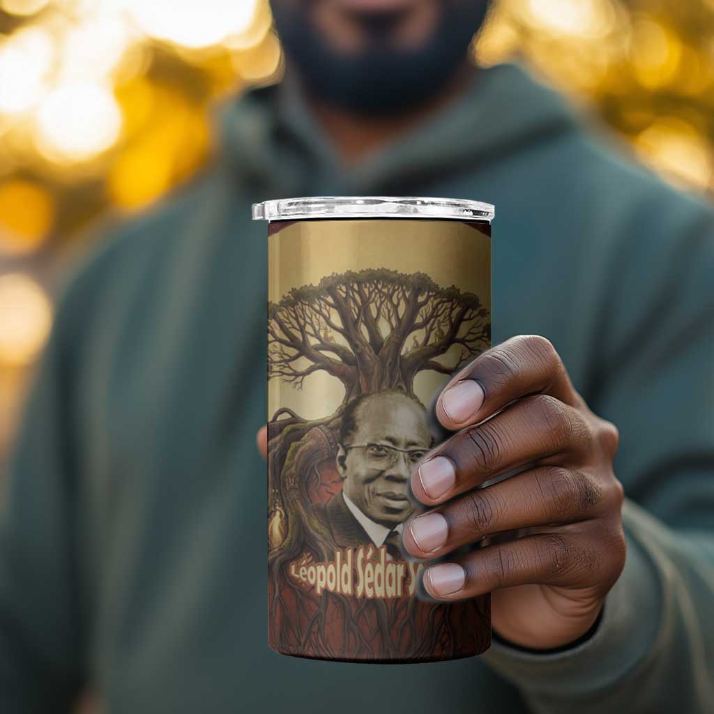 Léopold Sédar Senghor 4 in 1 Can Cooler Tumbler Sacred Baobab Tree Design African Roots and Symbols Theme Negritude Movement - Wonder Print Shop