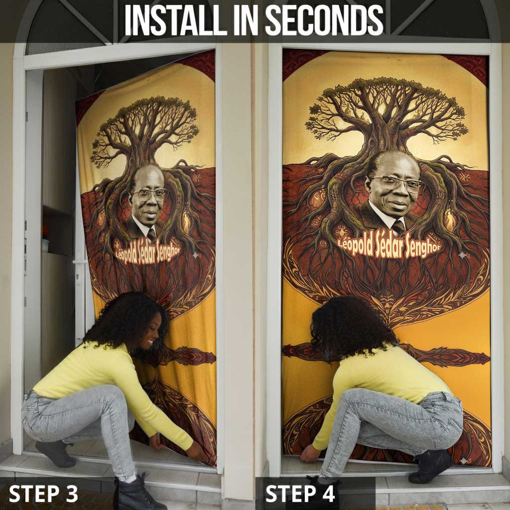 Léopold Sédar Senghor Door Cover Sacred Baobab Tree Design African Roots and Symbols Theme Negritude Movement - Wonder Print Shop