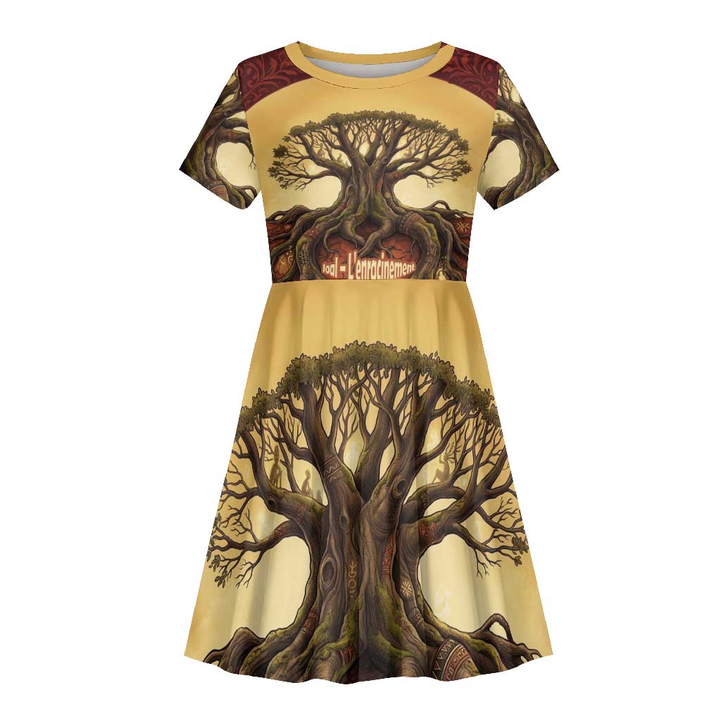 Léopold Sédar Senghor Kid Short Sleeve Dress Sacred Baobab Tree Design African Roots and Symbols Theme Negritude Movement - Wonder Print Shop