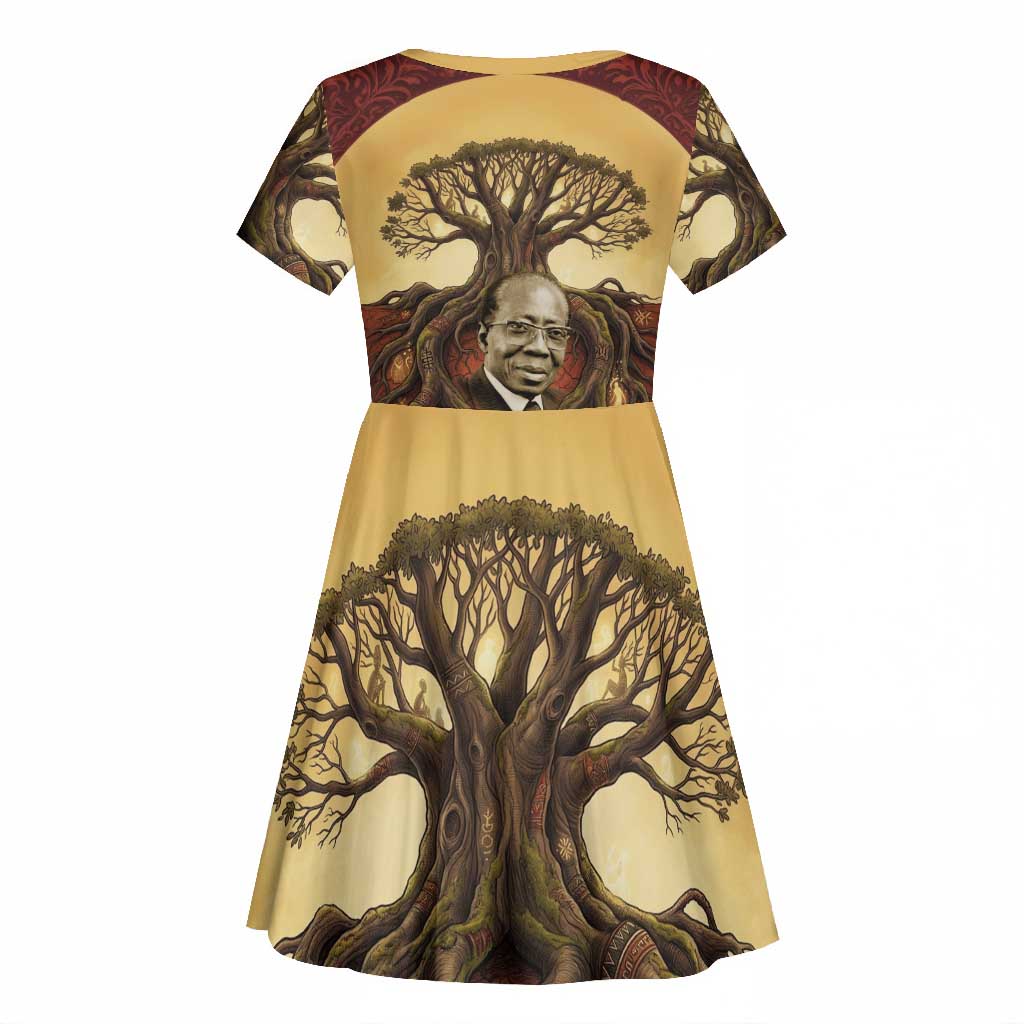 Léopold Sédar Senghor Kid Short Sleeve Dress Sacred Baobab Tree Design African Roots and Symbols Theme Negritude Movement - Wonder Print Shop