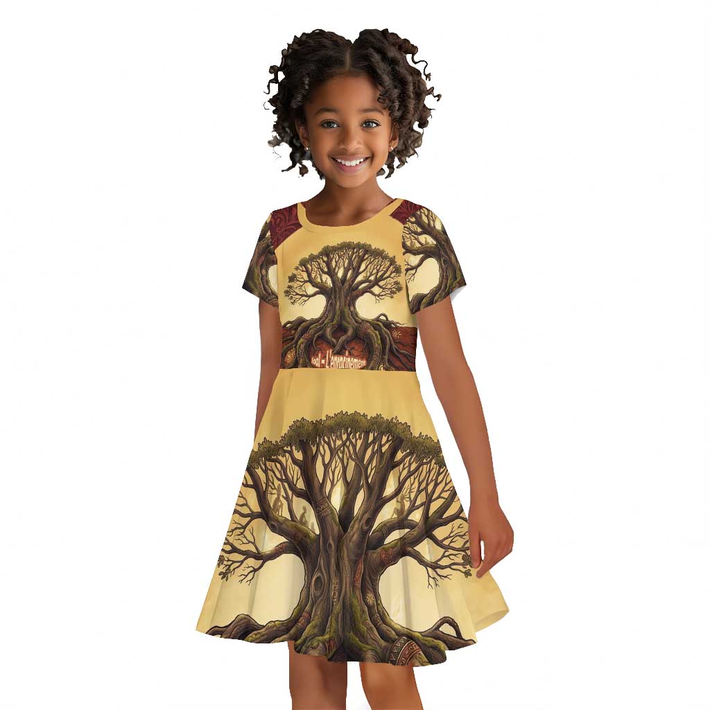 Léopold Sédar Senghor Kid Short Sleeve Dress Sacred Baobab Tree Design African Roots and Symbols Theme Negritude Movement - Wonder Print Shop