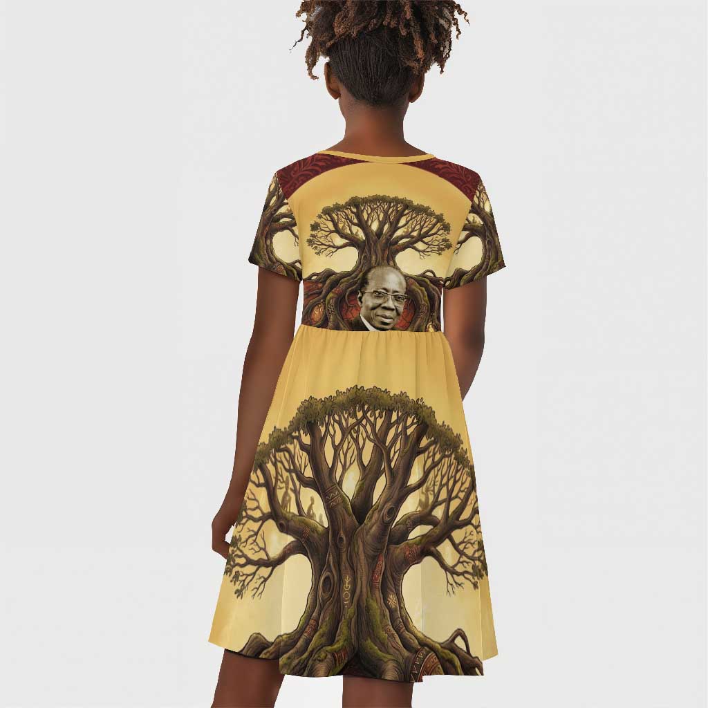 Léopold Sédar Senghor Kid Short Sleeve Dress Sacred Baobab Tree Design African Roots and Symbols Theme Negritude Movement - Wonder Print Shop