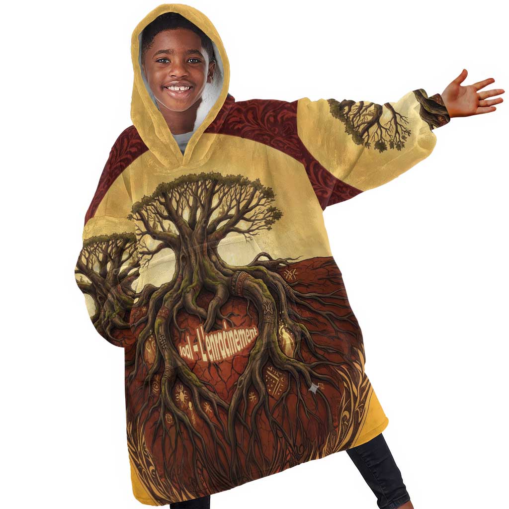 Léopold Sédar Senghor Kid Wearable Blanket Hoodie Sacred Baobab Tree Design African Roots and Symbols Theme Negritude Movement - Wonder Print Shop