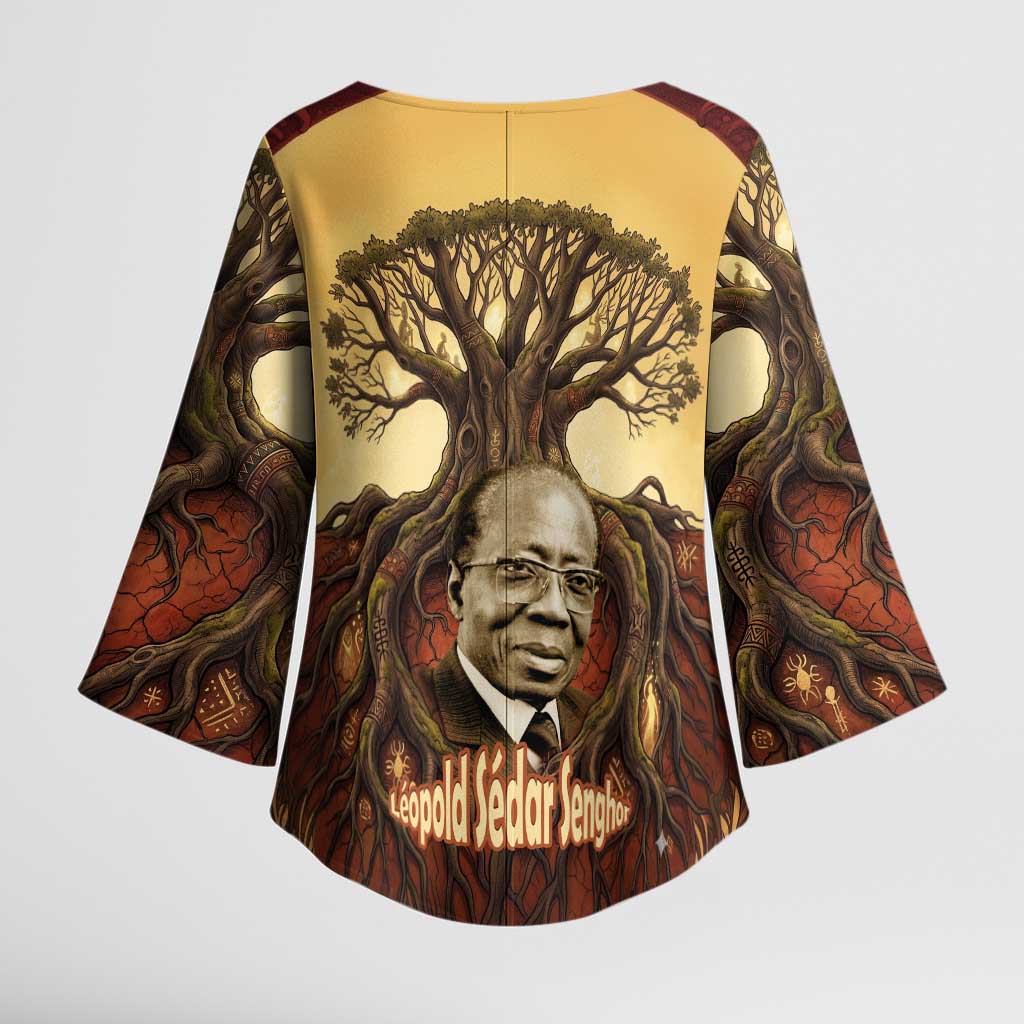 Léopold Sédar Senghor Kimono Sleeve Blouse Sacred Baobab Tree Design African Roots and Symbols Theme Negritude Movement - Wonder Print Shop