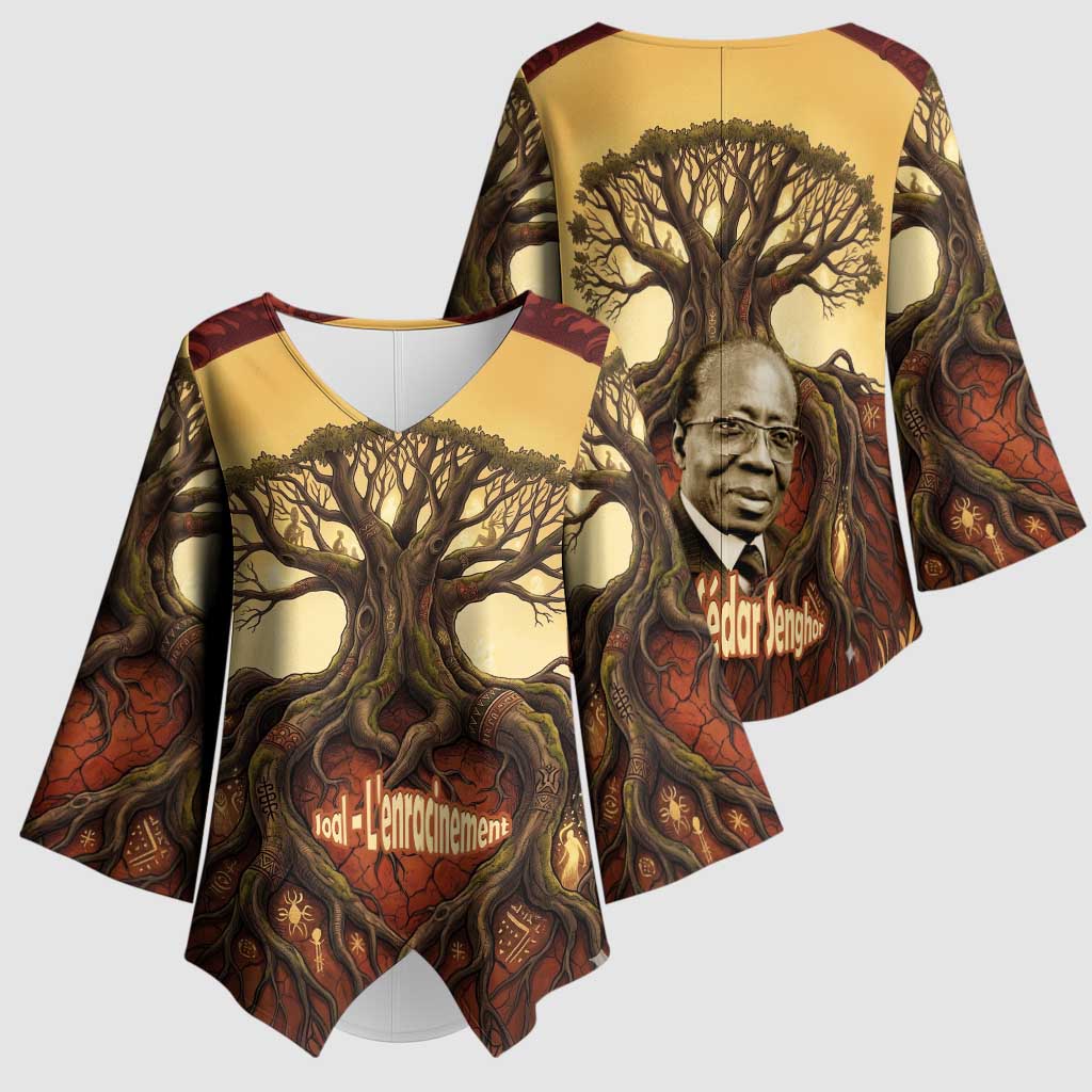Léopold Sédar Senghor Kimono Sleeve Blouse Sacred Baobab Tree Design African Roots and Symbols Theme Negritude Movement - Wonder Print Shop