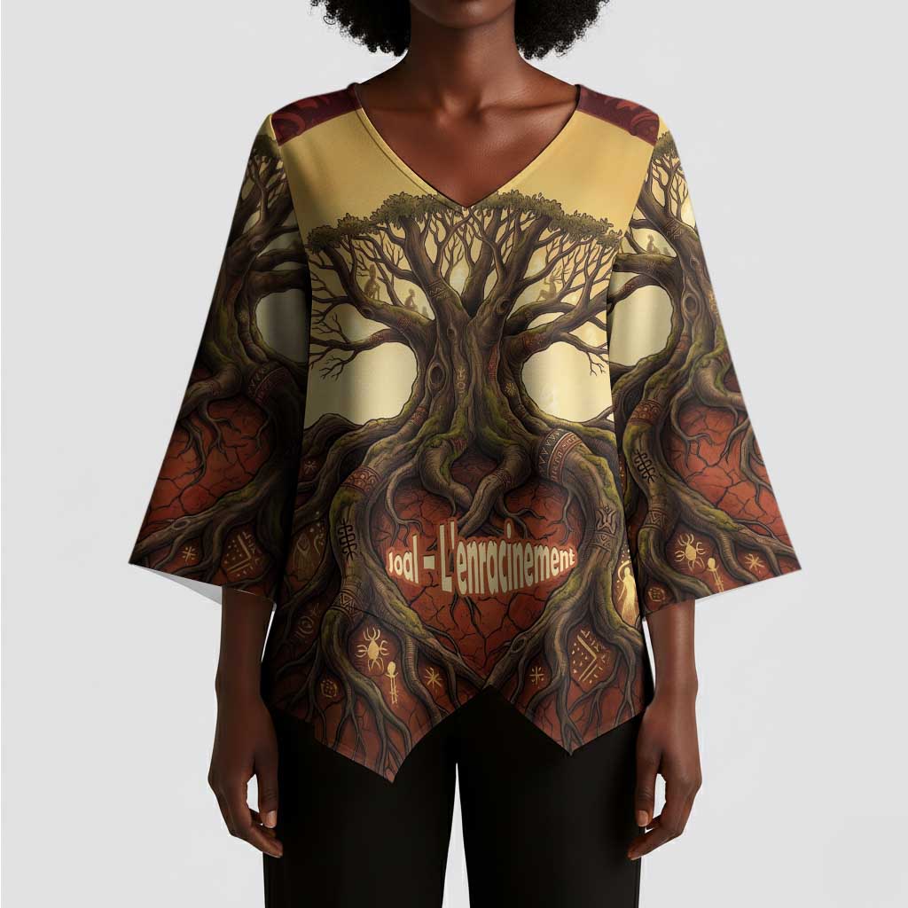 Léopold Sédar Senghor Kimono Sleeve Blouse Sacred Baobab Tree Design African Roots and Symbols Theme Negritude Movement - Wonder Print Shop