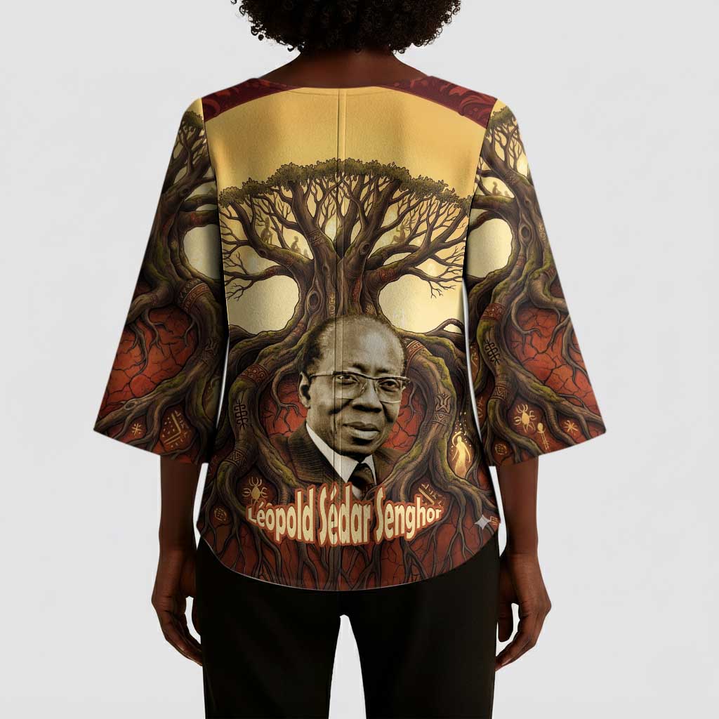 Léopold Sédar Senghor Kimono Sleeve Blouse Sacred Baobab Tree Design African Roots and Symbols Theme Negritude Movement - Wonder Print Shop