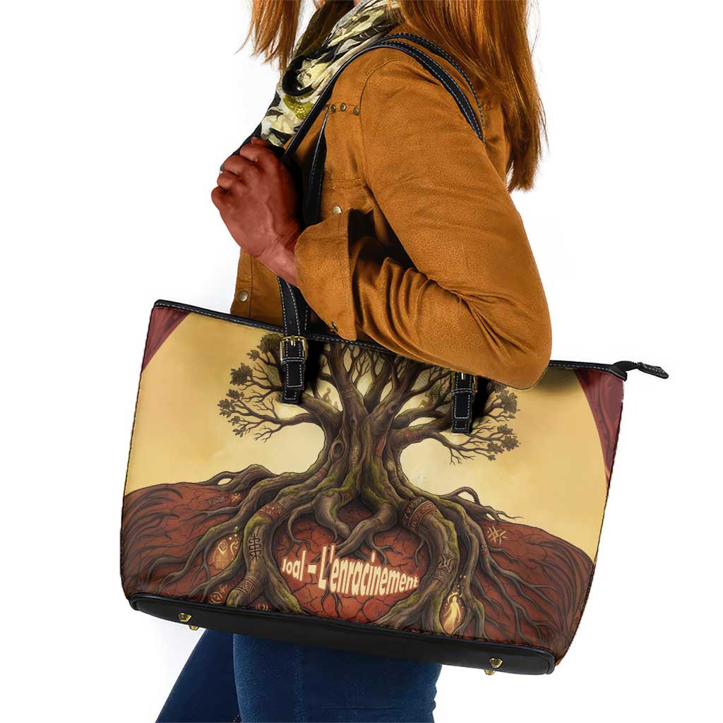 Léopold Sédar Senghor Leather Tote Bag Sacred Baobab Tree Design African Roots and Symbols Theme Negritude Movement - Wonder Print Shop