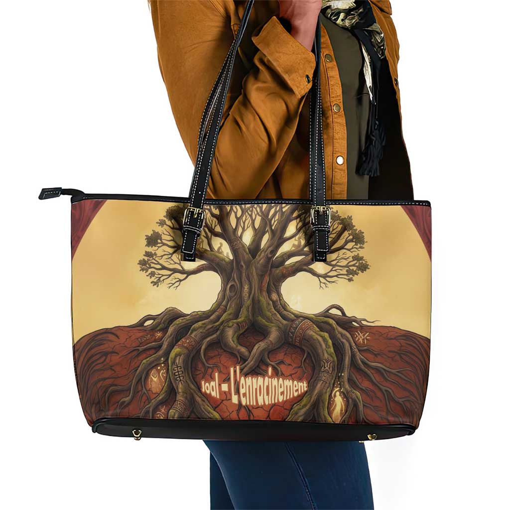 Léopold Sédar Senghor Leather Tote Bag Sacred Baobab Tree Design African Roots and Symbols Theme Negritude Movement - Wonder Print Shop