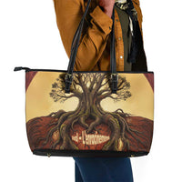 Léopold Sédar Senghor Leather Tote Bag Sacred Baobab Tree Design African Roots and Symbols Theme Negritude Movement - Wonder Print Shop
