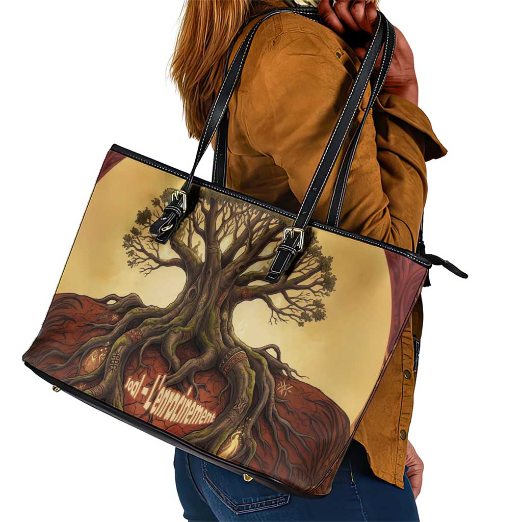 Léopold Sédar Senghor Leather Tote Bag Sacred Baobab Tree Design African Roots and Symbols Theme Negritude Movement - Wonder Print Shop
