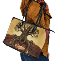 Léopold Sédar Senghor Leather Tote Bag Sacred Baobab Tree Design African Roots and Symbols Theme Negritude Movement - Wonder Print Shop