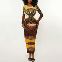 Léopold Sédar Senghor Long Sleeve Bodycon Dress Sacred Baobab Tree Design African Roots and Symbols Theme Negritude Movement - Wonder Print Shop
