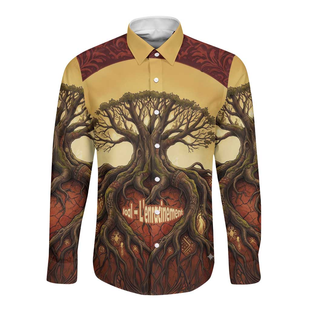 Léopold Sédar Senghor Long Sleeve Button Shirt Sacred Baobab Tree Design African Roots and Symbols Theme Negritude Movement - Wonder Print Shop