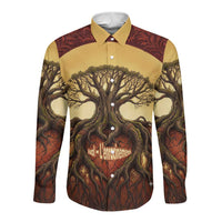 Léopold Sédar Senghor Long Sleeve Button Shirt Sacred Baobab Tree Design African Roots and Symbols Theme Negritude Movement - Wonder Print Shop