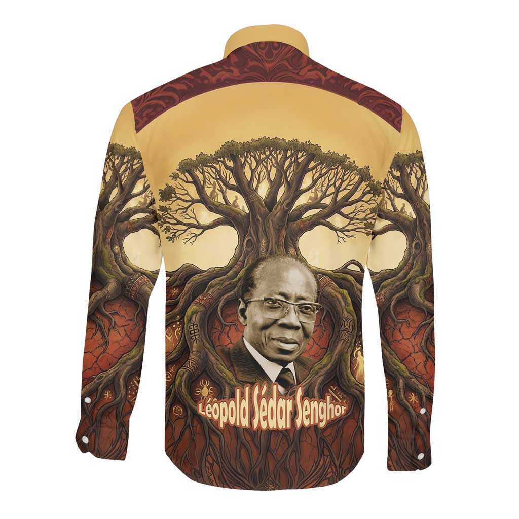 Léopold Sédar Senghor Long Sleeve Button Shirt Sacred Baobab Tree Design African Roots and Symbols Theme Negritude Movement - Wonder Print Shop