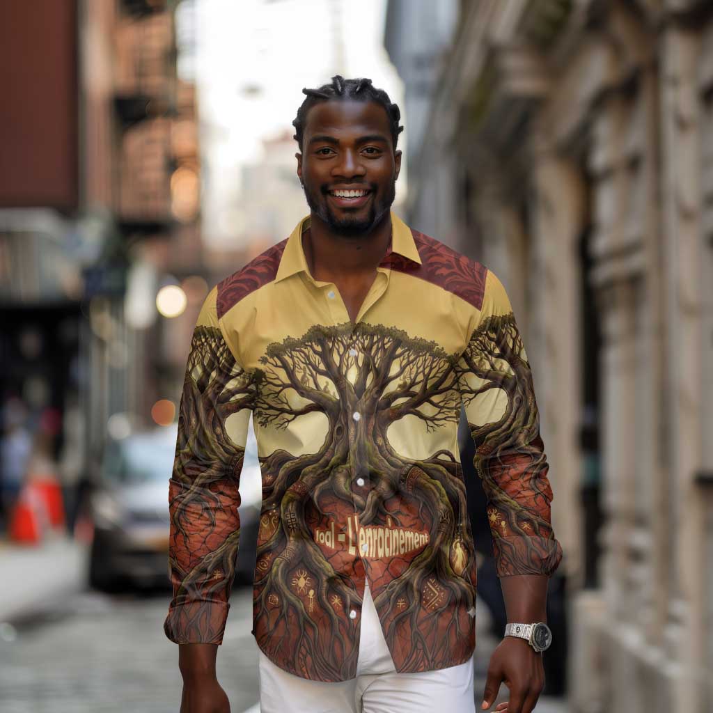 Léopold Sédar Senghor Long Sleeve Button Shirt Sacred Baobab Tree Design African Roots and Symbols Theme Negritude Movement - Wonder Print Shop