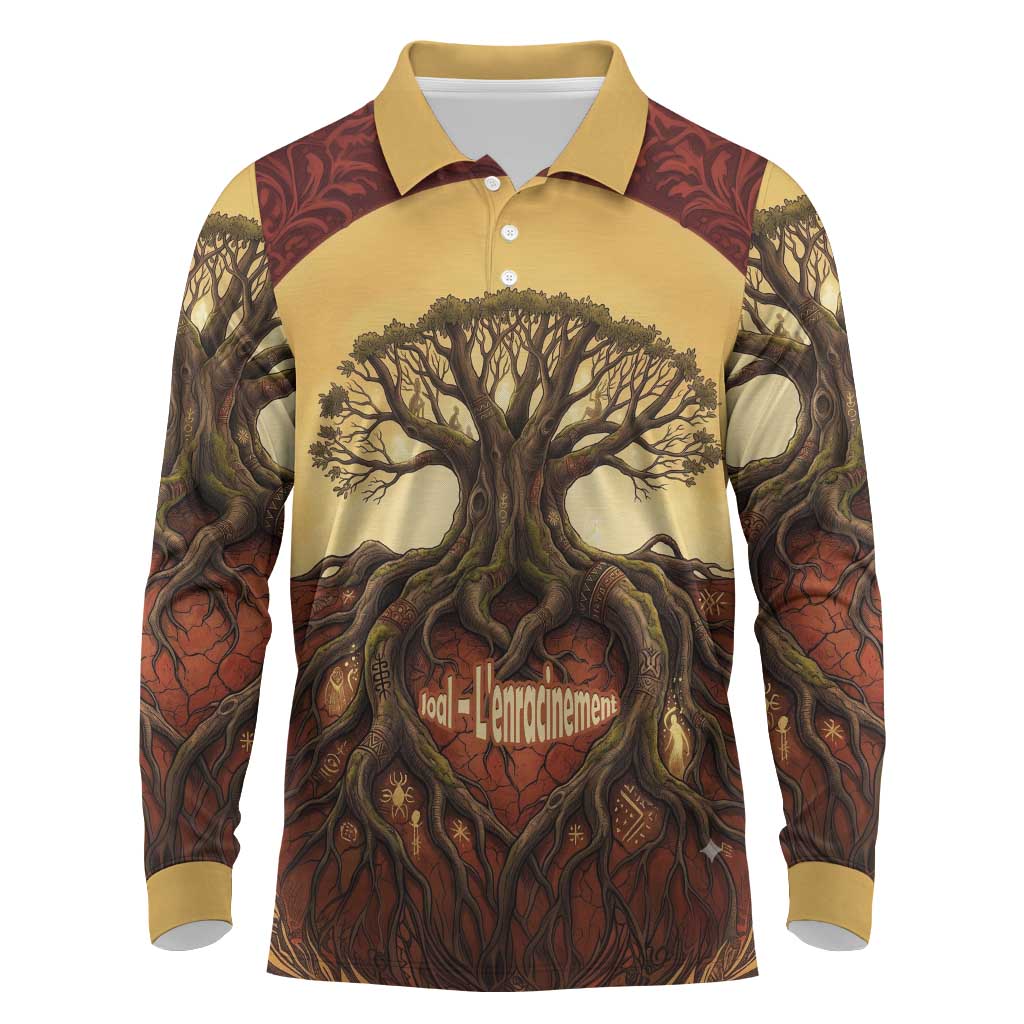 Léopold Sédar Senghor Long Sleeve Polo Shirt Sacred Baobab Tree Design African Roots and Symbols Theme Negritude Movement - Wonder Print Shop