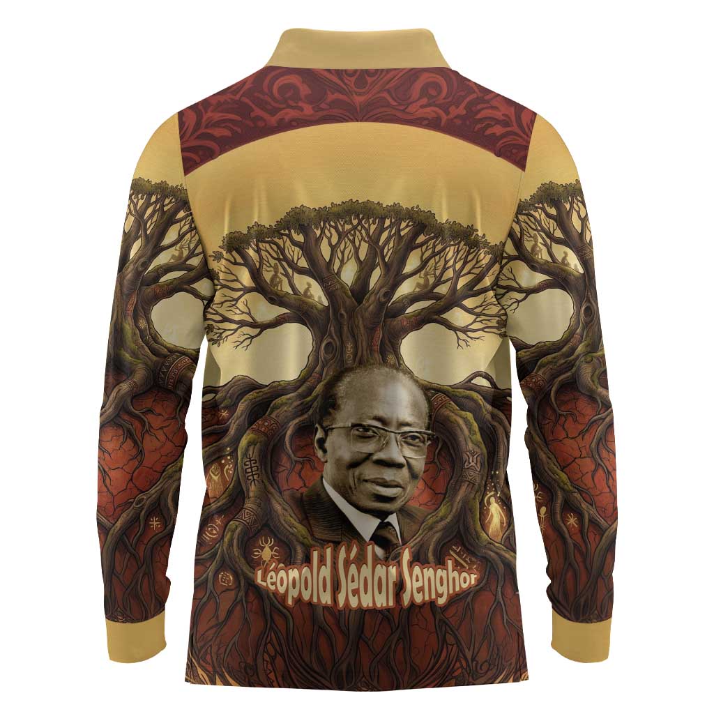 Léopold Sédar Senghor Long Sleeve Polo Shirt Sacred Baobab Tree Design African Roots and Symbols Theme Negritude Movement - Wonder Print Shop