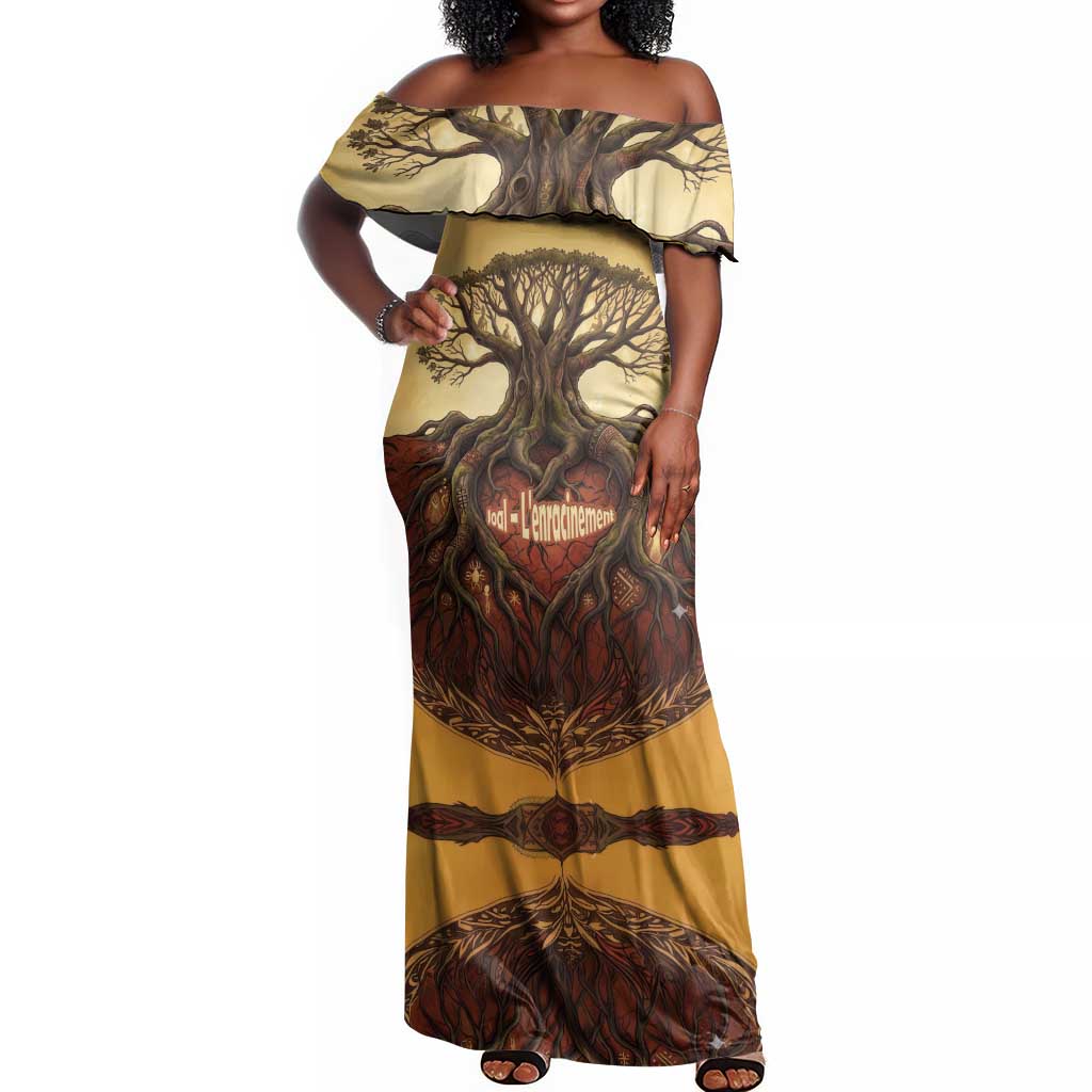 Léopold Sédar Senghor Off Shoulder Maxi Dress Sacred Baobab Tree Design African Roots and Symbols Theme Negritude Movement - Wonder Print Shop