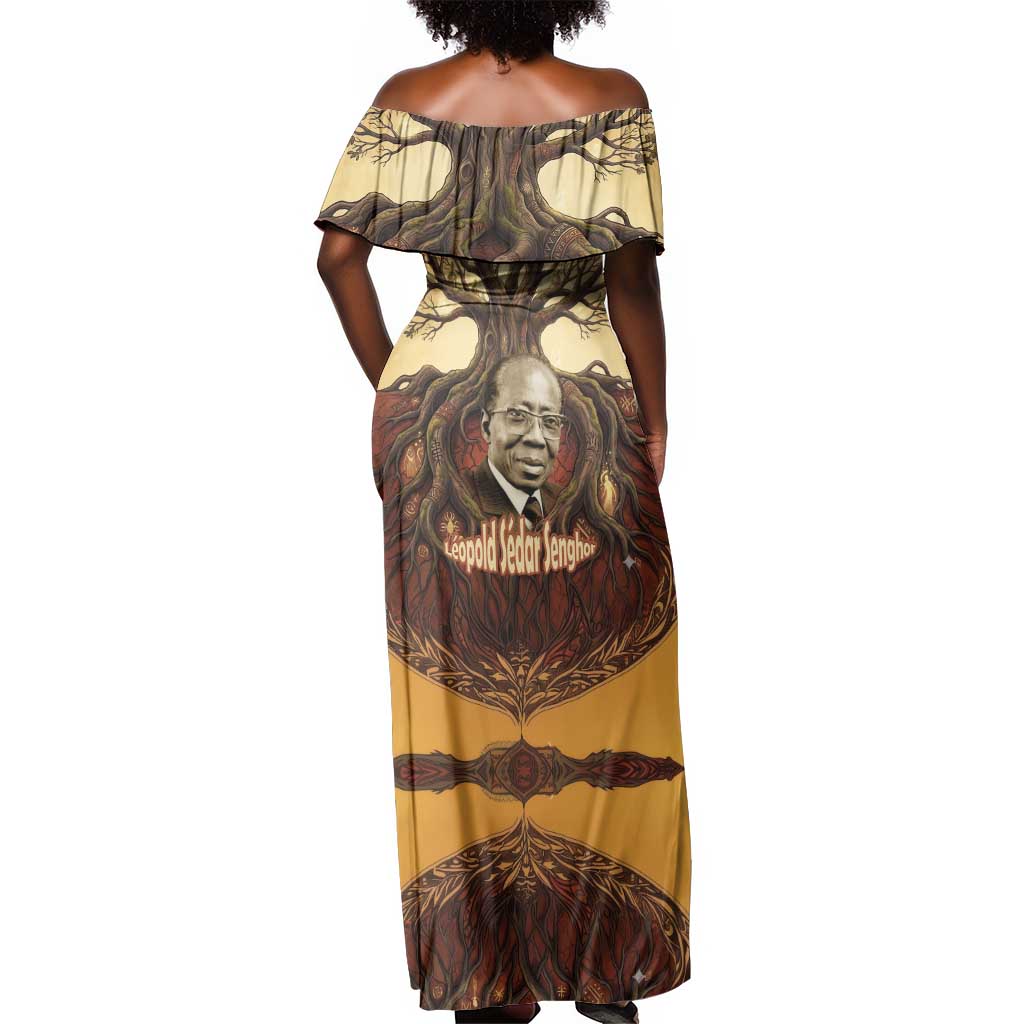 Léopold Sédar Senghor Off Shoulder Maxi Dress Sacred Baobab Tree Design African Roots and Symbols Theme Negritude Movement - Wonder Print Shop