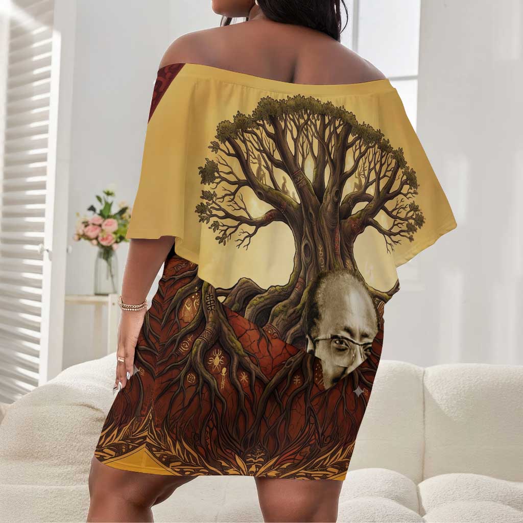 Léopold Sédar Senghor Off Shoulder Short Dress Sacred Baobab Tree Design African Roots and Symbols Theme Negritude Movement - Wonder Print Shop