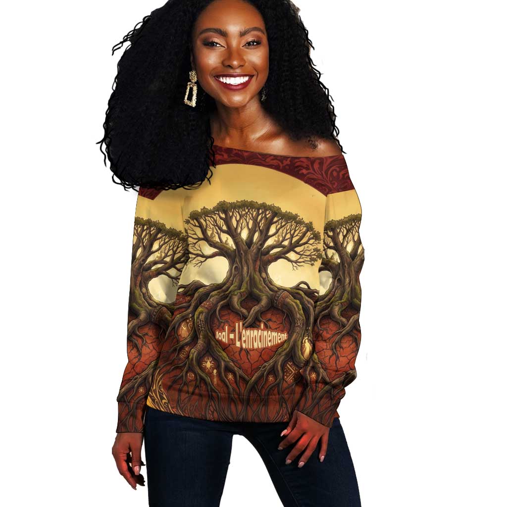 Léopold Sédar Senghor Off Shoulder Sweater Sacred Baobab Tree Design African Roots and Symbols Theme Negritude Movement - Wonder Print Shop