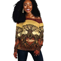 Léopold Sédar Senghor Off Shoulder Sweater Sacred Baobab Tree Design African Roots and Symbols Theme Negritude Movement - Wonder Print Shop