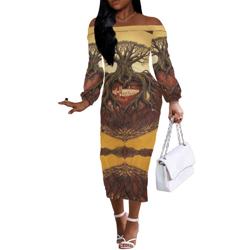 Léopold Sédar Senghor Off The Shoulder Long Sleeve Dress Sacred Baobab Tree Design African Roots and Symbols Theme Negritude Movement - Wonder Print Shop