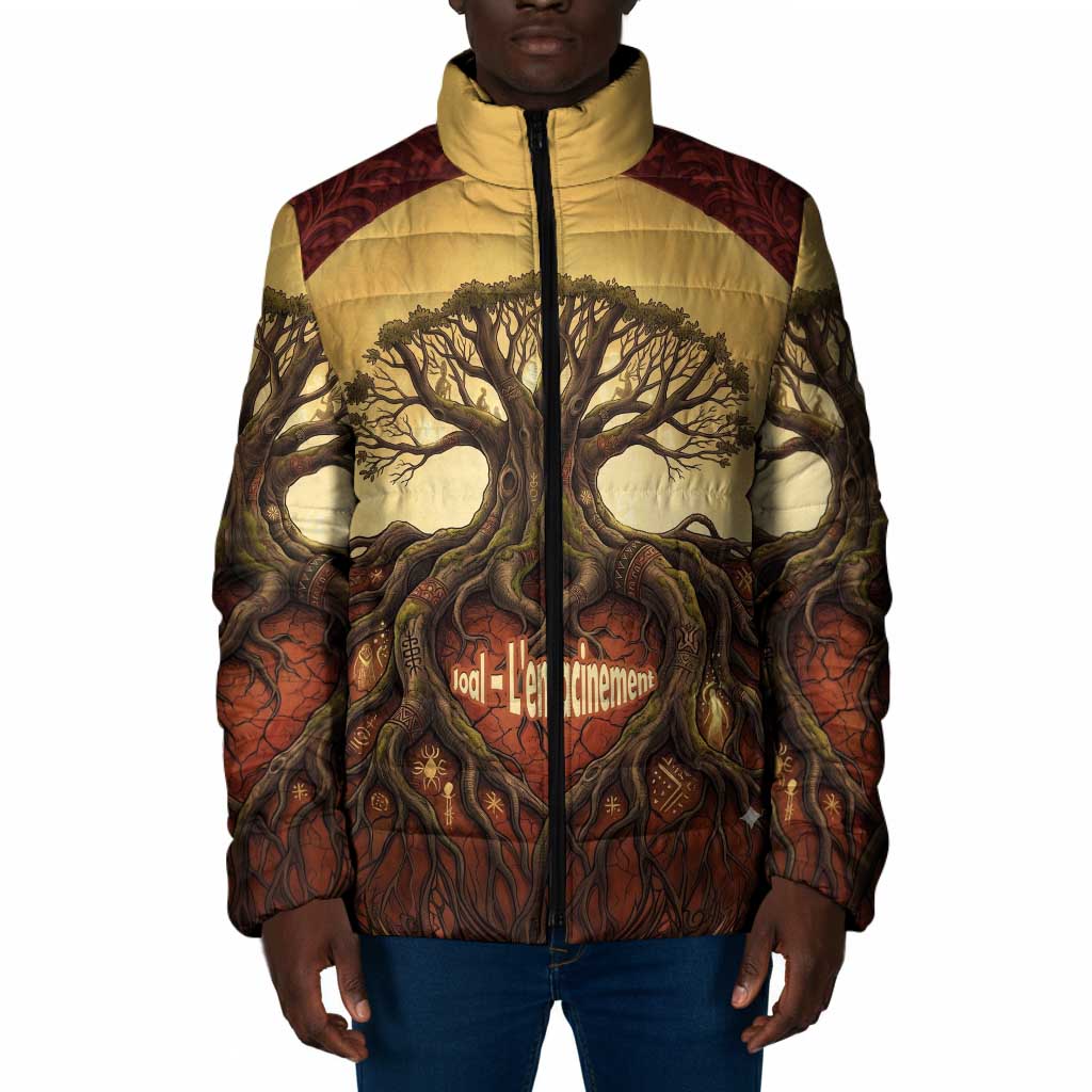 Léopold Sédar Senghor Padded Jacket Sacred Baobab Tree Design African Roots and Symbols Theme Negritude Movement - Wonder Print Shop