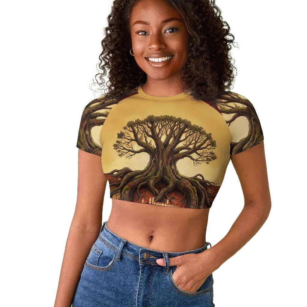 Léopold Sédar Senghor Raglan Cropped T shirt Sacred Baobab Tree Design African Roots and Symbols Theme Negritude Movement - Wonder Print Shop