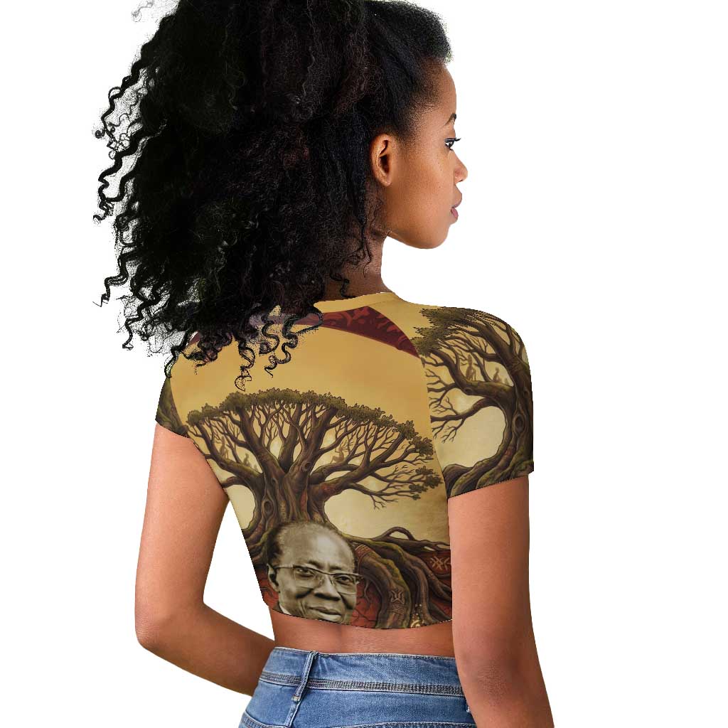 Léopold Sédar Senghor Raglan Cropped T shirt Sacred Baobab Tree Design African Roots and Symbols Theme Negritude Movement - Wonder Print Shop