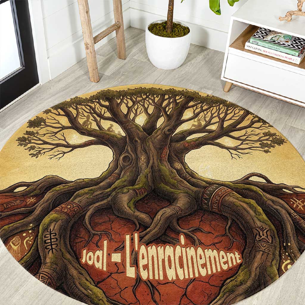 Léopold Sédar Senghor Round Carpet Sacred Baobab Tree Design African Roots and Symbols Theme Negritude Movement - Wonder Print Shop
