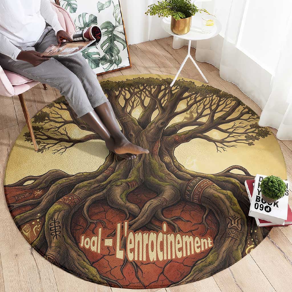 Léopold Sédar Senghor Round Carpet Sacred Baobab Tree Design African Roots and Symbols Theme Negritude Movement - Wonder Print Shop