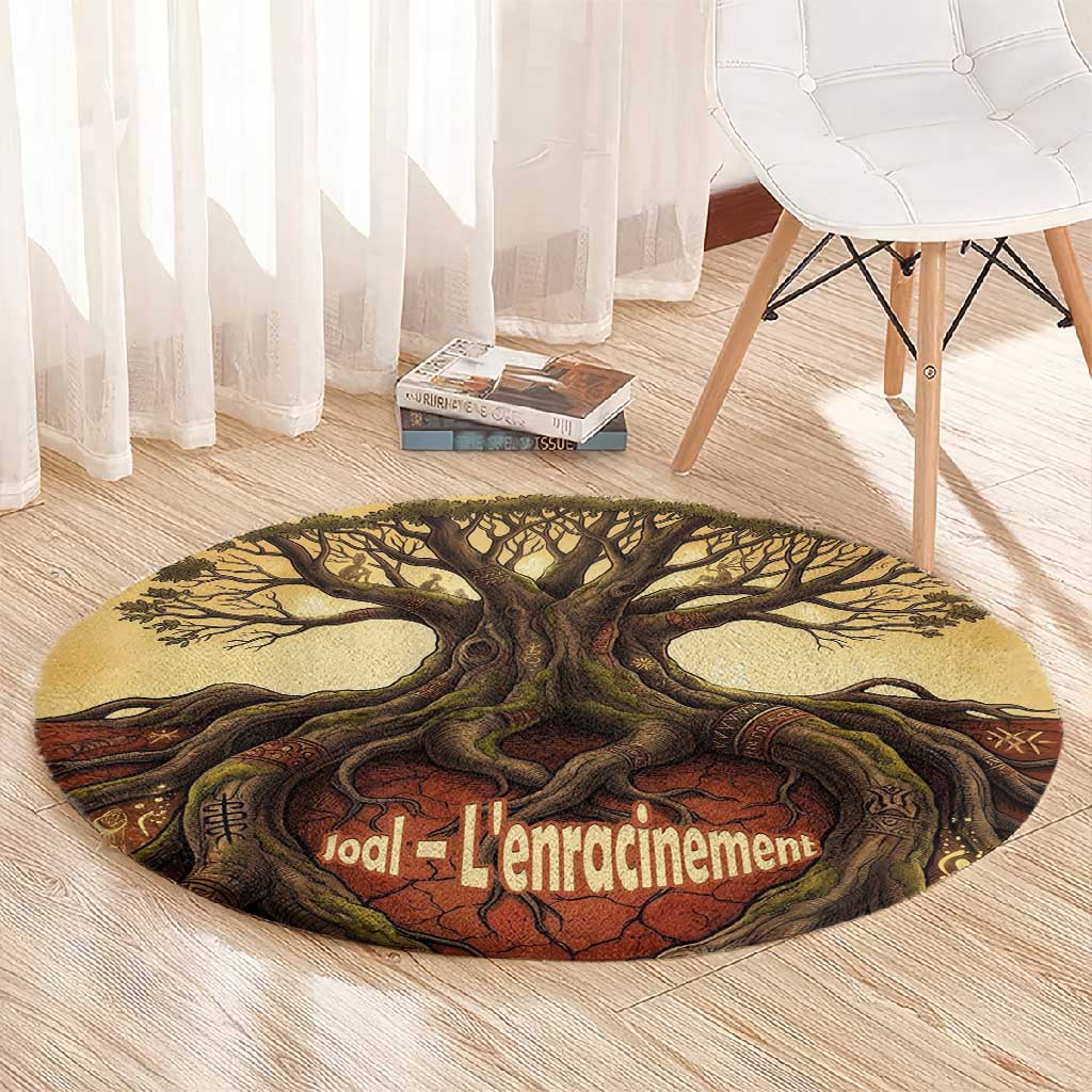 Léopold Sédar Senghor Round Carpet Sacred Baobab Tree Design African Roots and Symbols Theme Negritude Movement - Wonder Print Shop