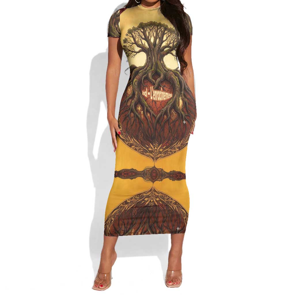 Léopold Sédar Senghor Short Sleeve Bodycon Dress Sacred Baobab Tree Design African Roots and Symbols Theme Negritude Movement - Wonder Print Shop