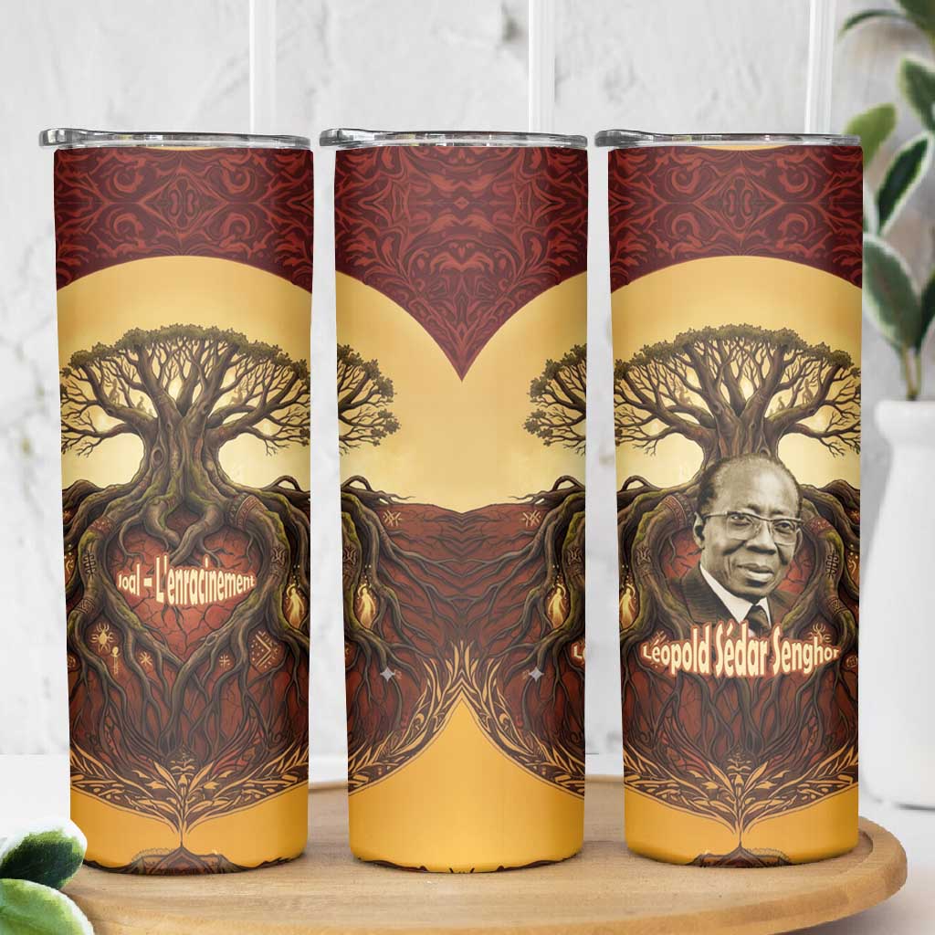 Léopold Sédar Senghor Skinny Tumbler Sacred Baobab Tree Design African Roots and Symbols Theme Negritude Movement - Wonder Print Shop