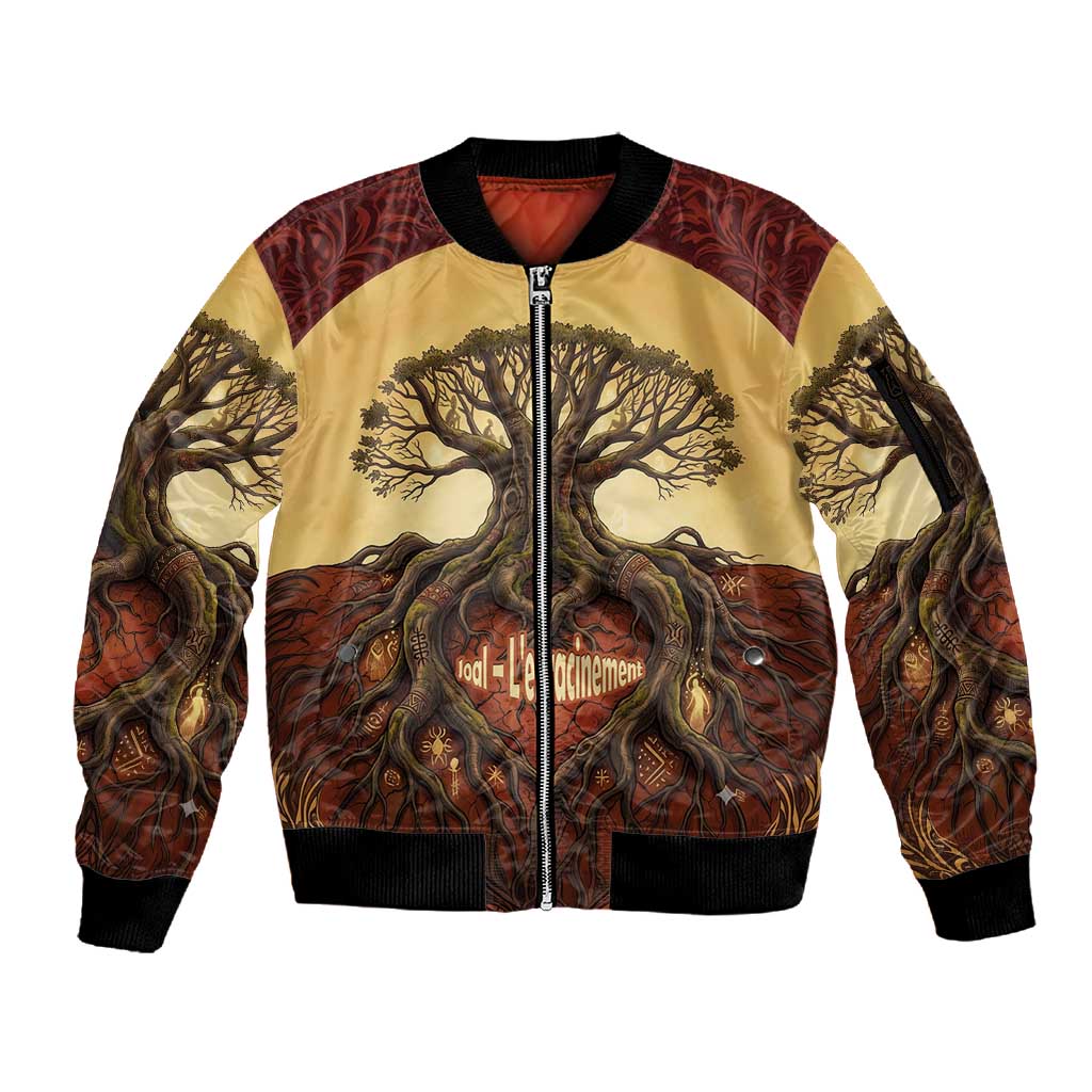 Léopold Sédar Senghor Sleeve Zip Bomber Jacket Sacred Baobab Tree Design African Roots and Symbols Theme Negritude Movement - Wonder Print Shop