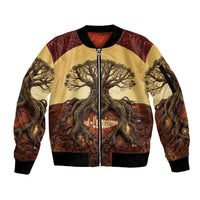 Léopold Sédar Senghor Sleeve Zip Bomber Jacket Sacred Baobab Tree Design African Roots and Symbols Theme Negritude Movement - Wonder Print Shop