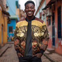 Léopold Sédar Senghor Sleeve Zip Bomber Jacket Sacred Baobab Tree Design African Roots and Symbols Theme Negritude Movement - Wonder Print Shop