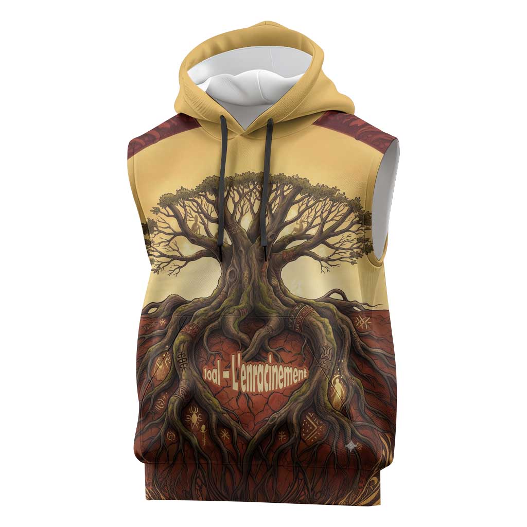 Léopold Sédar Senghor Sleeveless Hoodie Sacred Baobab Tree Design African Roots and Symbols Theme Negritude Movement - Wonder Print Shop