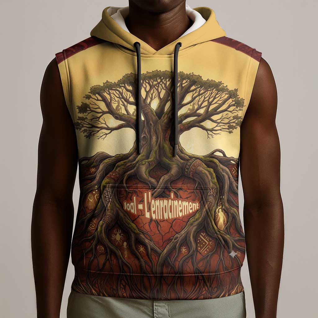 Léopold Sédar Senghor Sleeveless Hoodie Sacred Baobab Tree Design African Roots and Symbols Theme Negritude Movement - Wonder Print Shop