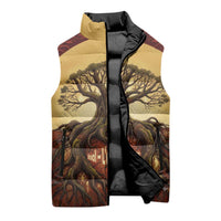 Léopold Sédar Senghor Sleeveless Puffer Jacket Sacred Baobab Tree Design African Roots and Symbols Theme Negritude Movement - Wonder Print Shop