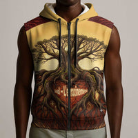Léopold Sédar Senghor Sleeveless Zip Hoodie Sacred Baobab Tree Design African Roots and Symbols Theme Negritude Movement - Wonder Print Shop