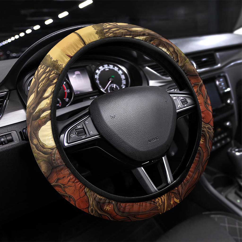 Léopold Sédar Senghor Steering Wheel Cover Sacred Baobab Tree Design African Roots and Symbols Theme Negritude Movement - Wonder Print Shop