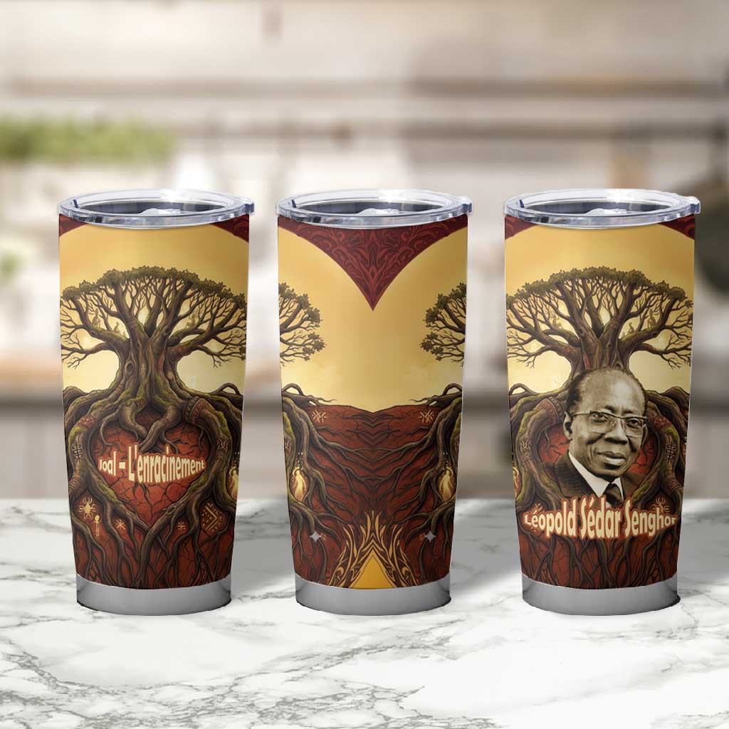 Léopold Sédar Senghor Tumbler Cup Sacred Baobab Tree Design African Roots and Symbols Theme Negritude Movement - Wonder Print Shop