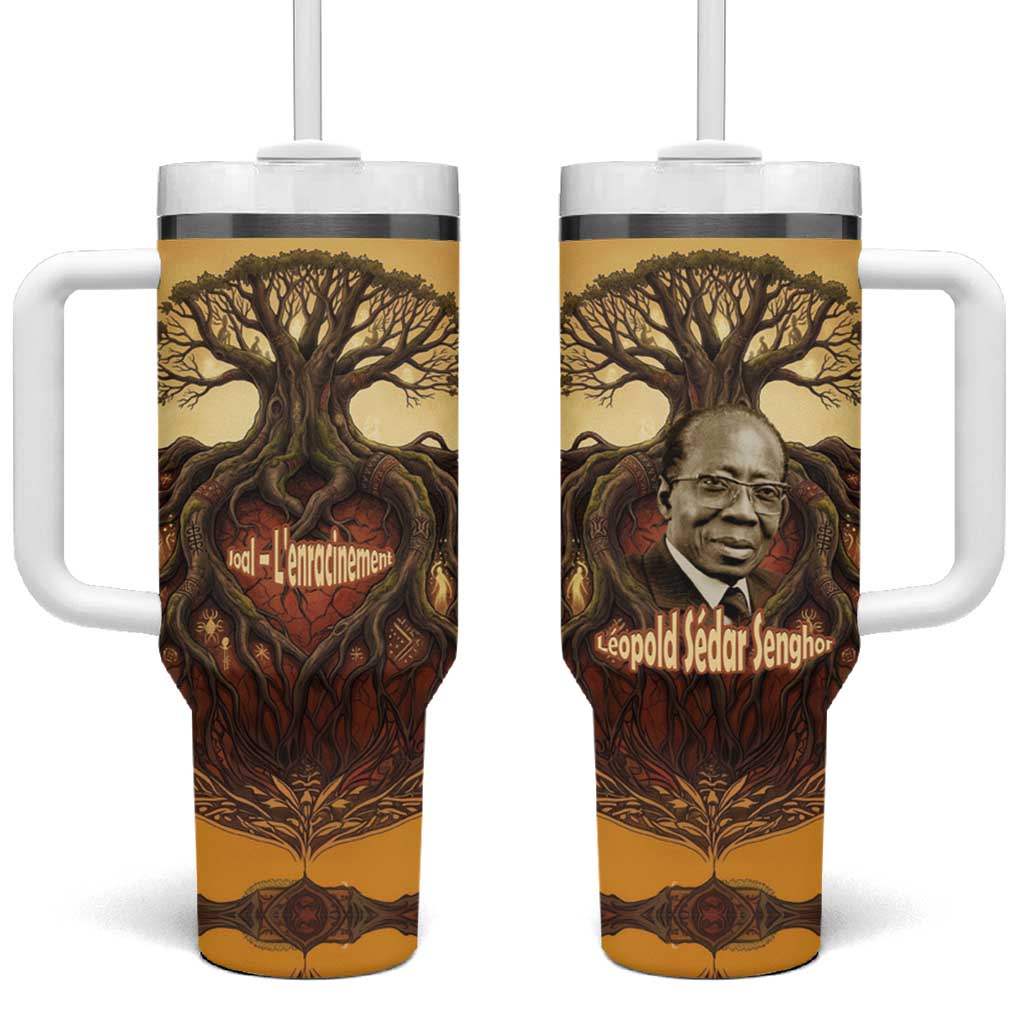 Léopold Sédar Senghor Tumbler With Handle Sacred Baobab Tree Design African Roots and Symbols Theme Negritude Movement - Wonder Print Shop